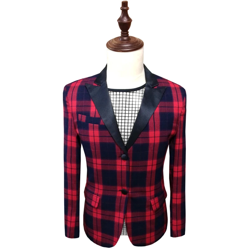 Винтажный клетчатый красный новый костюм в стиле ретро пиджак с воротником шалью