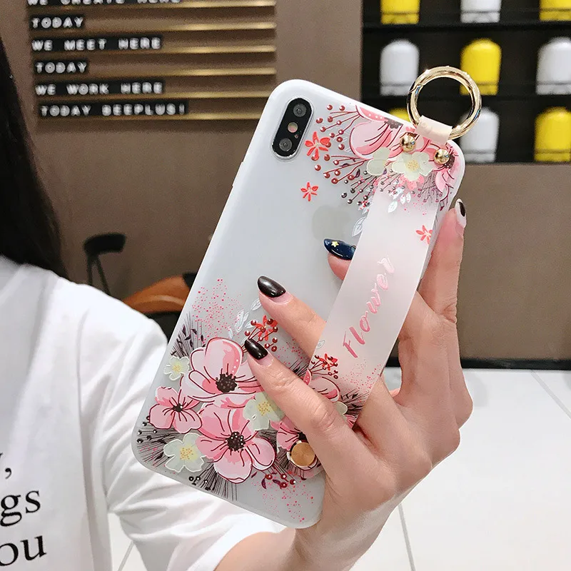 IK21-24WDHuaBig SoCouple Мягкий ТПУ чехол на запястье для iphone 7 8 6 6s plus 11 Pro Max X Xs max XR Рельефный цветочный Чехол-держатель для телефона - Цвет: IK21-24WDHuaBig