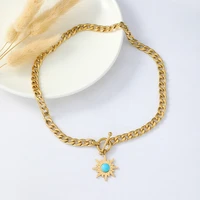 stainless steel necklace sun flower turquoise pendant ladies clavicle chain simple ins wind jewelry wholesale