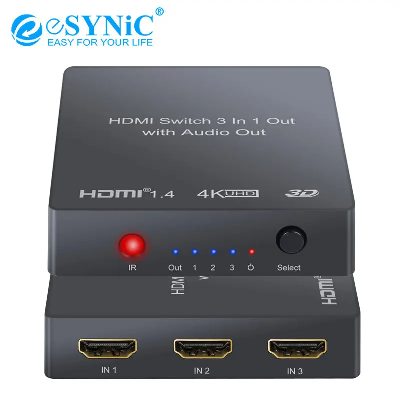 ESYNiC 3X1 аудио сплиттер 3 порта HDMI коммутатор с экстрактор конвертер аналоговый