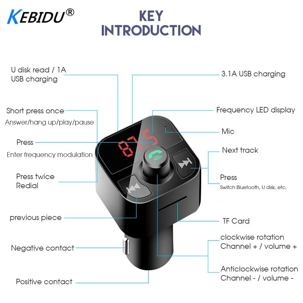Автомобильное зарядное устройство Kebidu для громкой связи Bluetooth передатчик MP3
