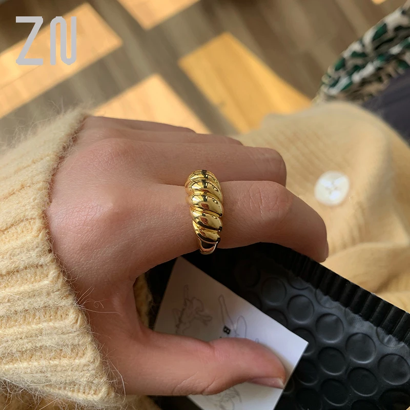 

ZN 2021 Trendy Simple Twisted Croissants Threads Geometric Rings Minimalist Vintage Jewelry Adjustable Fashion Gift Women Girls