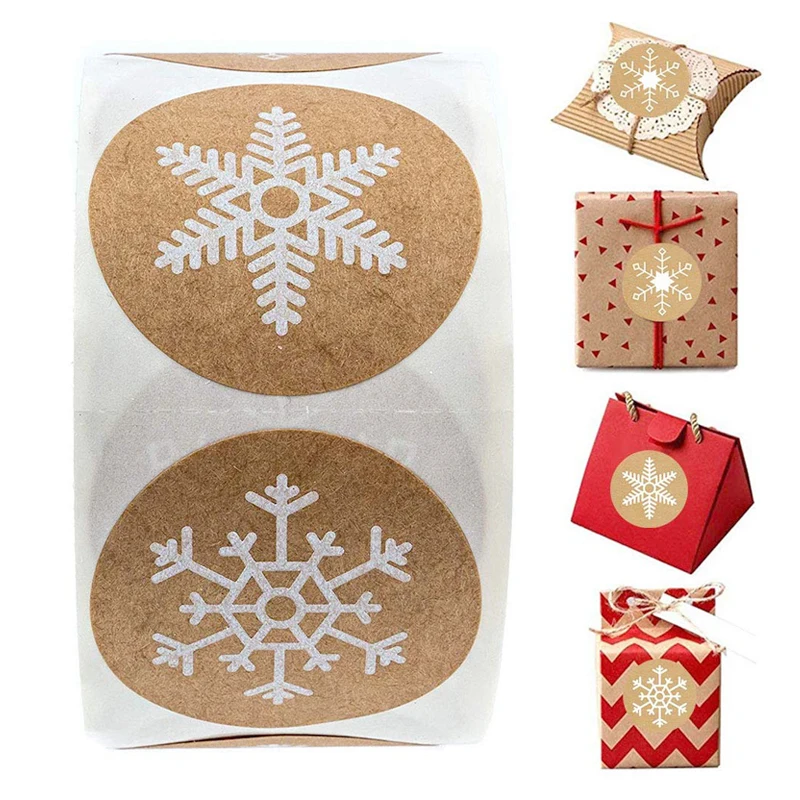 

500 pcs/roll 6 styles of white round snowflake Christmas stickers used for Children's stationery labels and gift box decoration