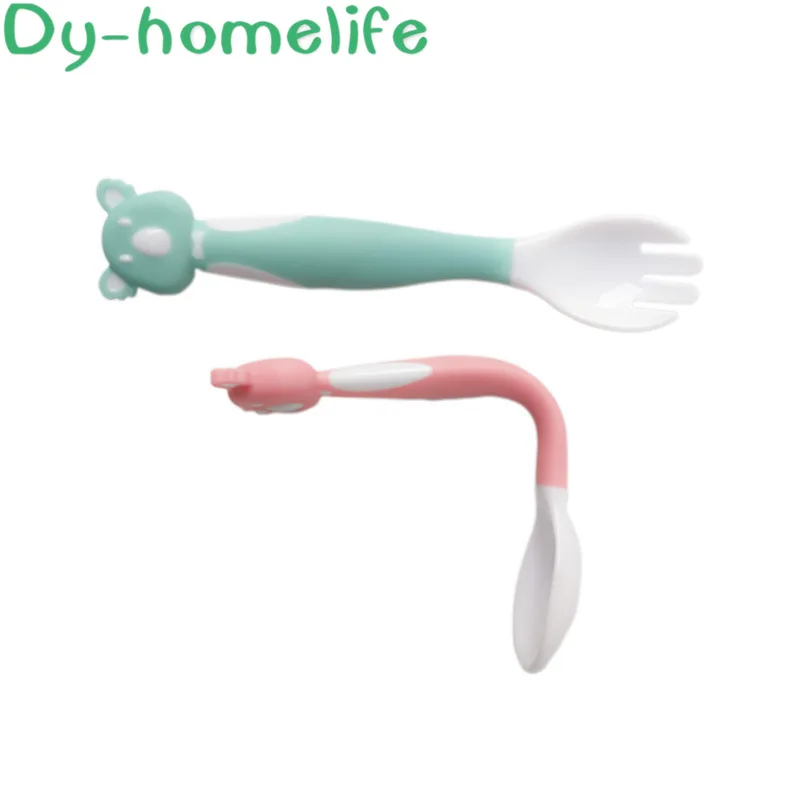 

Plastic Cutlery Korean Bear Baby Flexible Spoon Fork Eating Training Fork Children Portable Tableware Household Outdoor Supplies