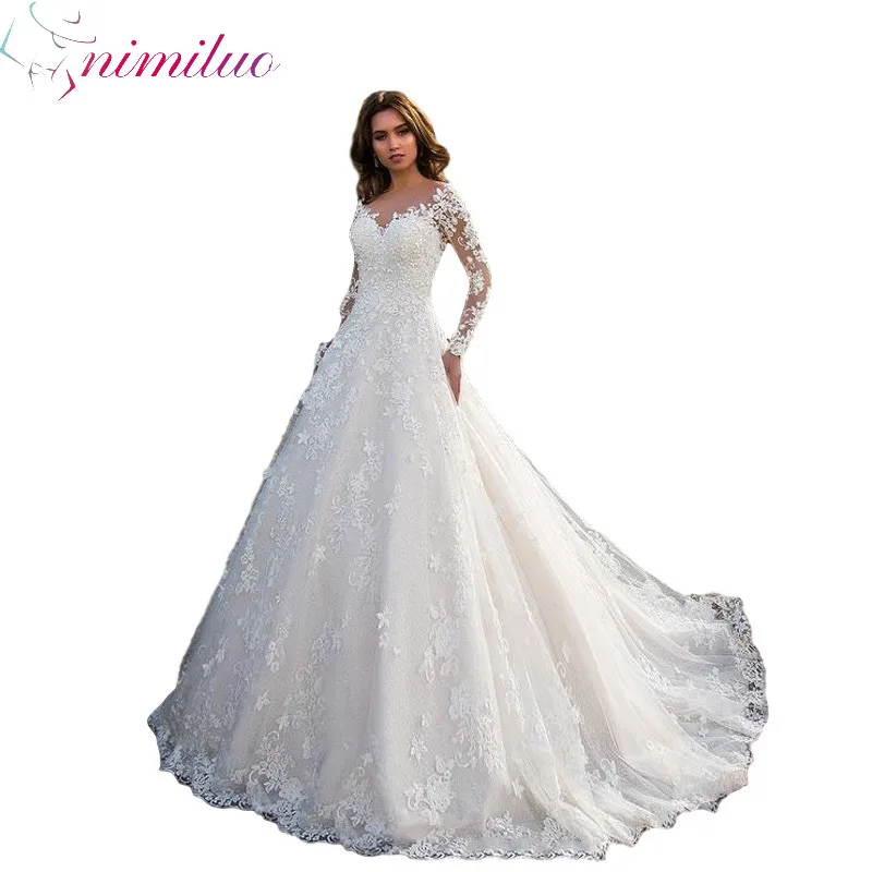 

2020 European and American Women's Long Sleeve Shoulder Bride Wedding Formal One-Piece Dress