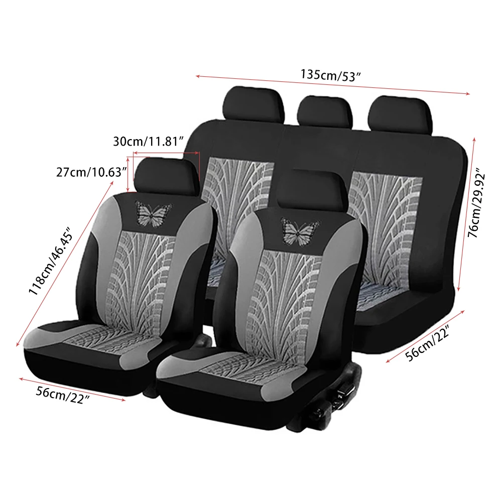 

Emboridery Car Seat Covers Set Unverisal Fit Most Cars Covers Tire Track Auto Protector Covers Front Rear Black