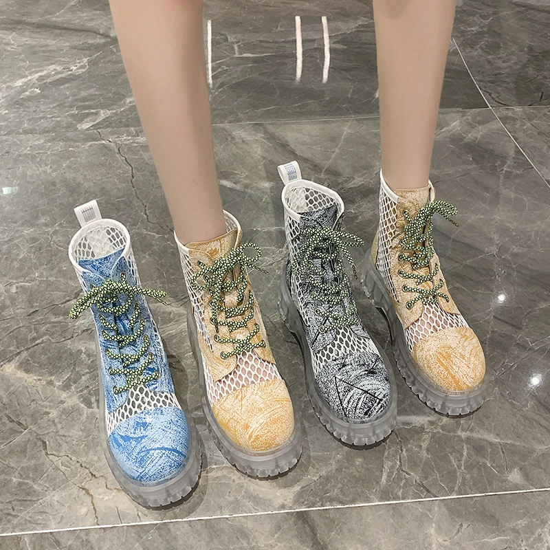 

Martin Boots Summer Thin Female 2021 New Fashion Wild Thick-Soled Net Boots Casual And Comfortable Breathable Hollow Short Boots