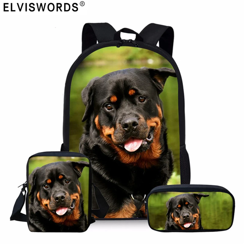 ELVISWORDS 3 шт./компл. милый школьный рюкзак с принтом ротвейлера для подростков