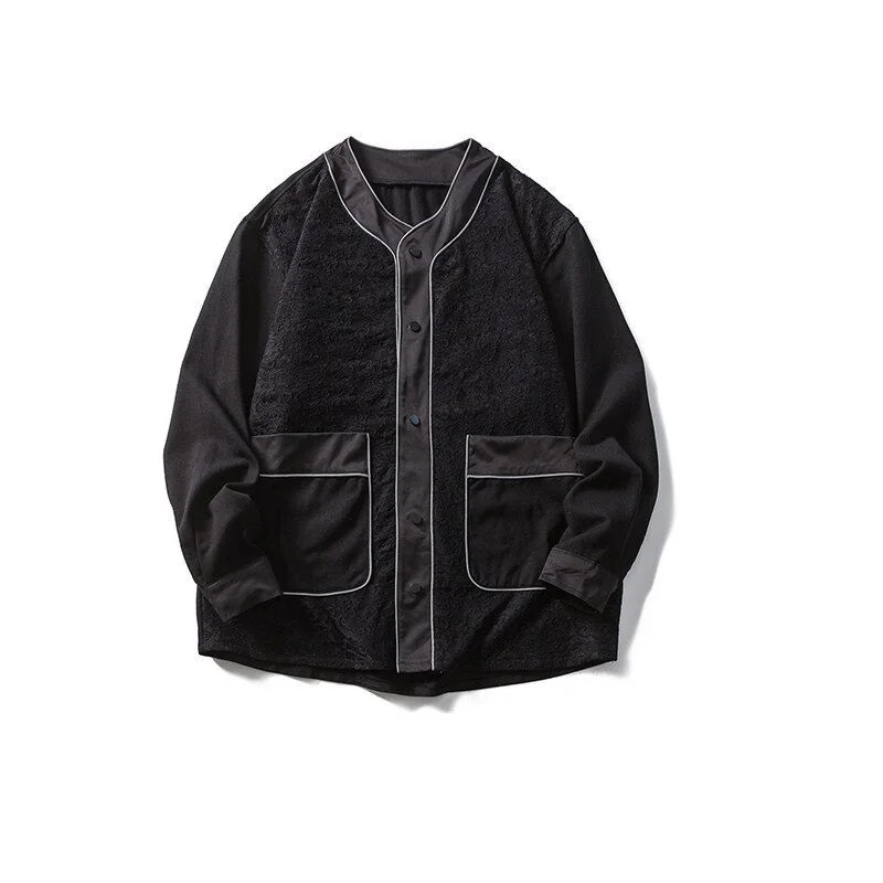 

2021 Fashion personality retro Round Neck Lace stitching coat
