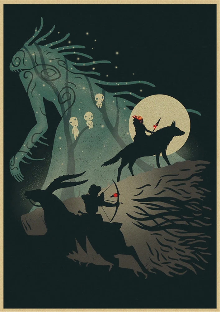 Mononoke Hime Miyazaki Hayao core мультфильм крафт бумага постер для стены в детской комнате