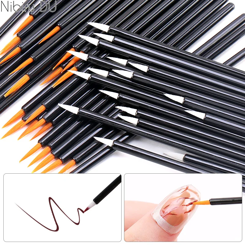 

50pcs Nail Art Painting Pen Brush Reusable DIY Gel Polish Graffiti Painting Tool Black Handle Eyeliner Nail Brushes For Manicure