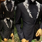 Роскошные свадебные смокинги с кристаллами и бисером, черные мужские костюмы из 3 предметов, жакет + жилет + брюки на заказ, одежда для жениха, Блейзер, костюмы для мужчин