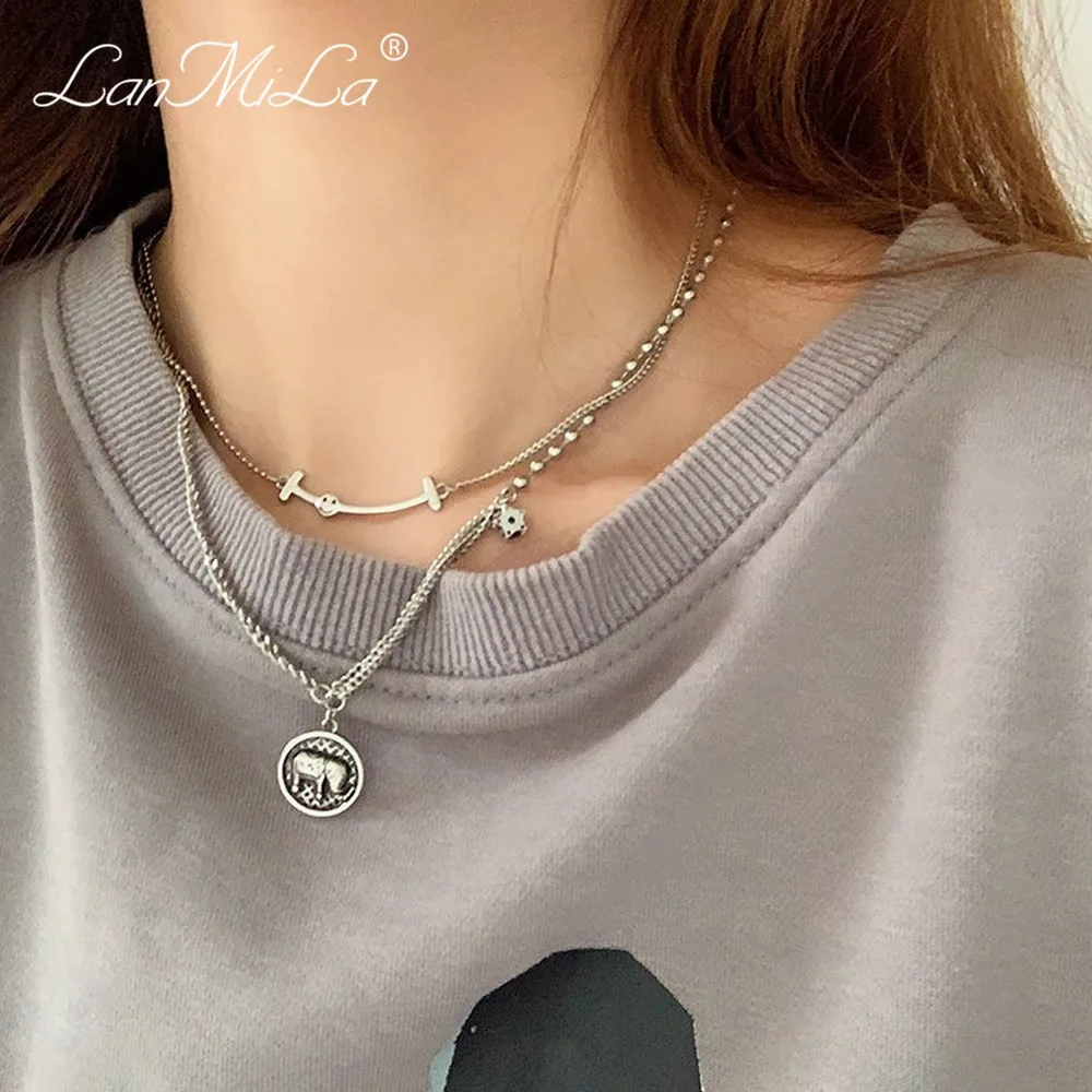 Новинка 2021 модное ожерелье lanмила с монеткой слоном смайликом кулон многослойная