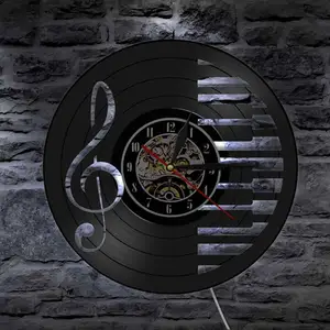 Настенные часы с виниловой пластиной, элегантные черно-белые пианино-клавиши, светильник Ники, Скрипичный ключ, символы, музыкальное домашнее искусство