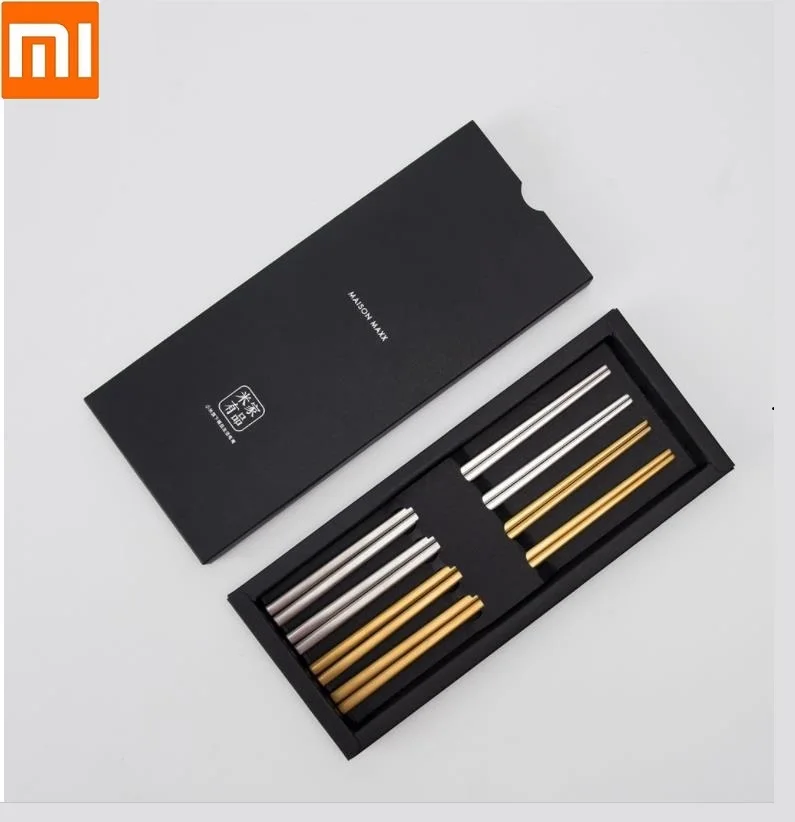 Xiaomi палочки для еды, кухонная посуда, однотонный цвет, нержавеющая сталь, для дома, высокое качество, Нескользящие палочки для суши, палочки для еды