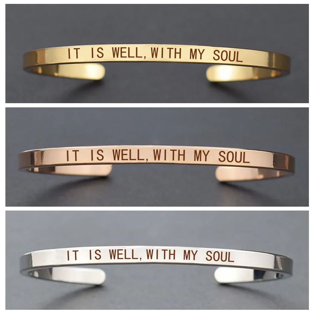 

Wisdom Bible Verse It Is Well with MY Soul Bracelet Engraved Bible Copper Alloy Cuff Bracelet Bangle Prayer Bracelet