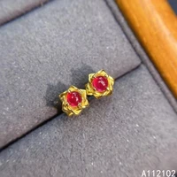 kjjeaxcmy 925 sterling silver inlaid natural ruby girls trendy popular flower chinese style earring ear stud support test