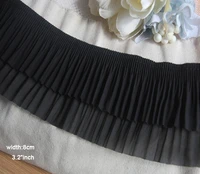 1yard width 8cm 3 2inch chiffon double lace black chiffon pleated lace accessories for sewing decorationkk 693
