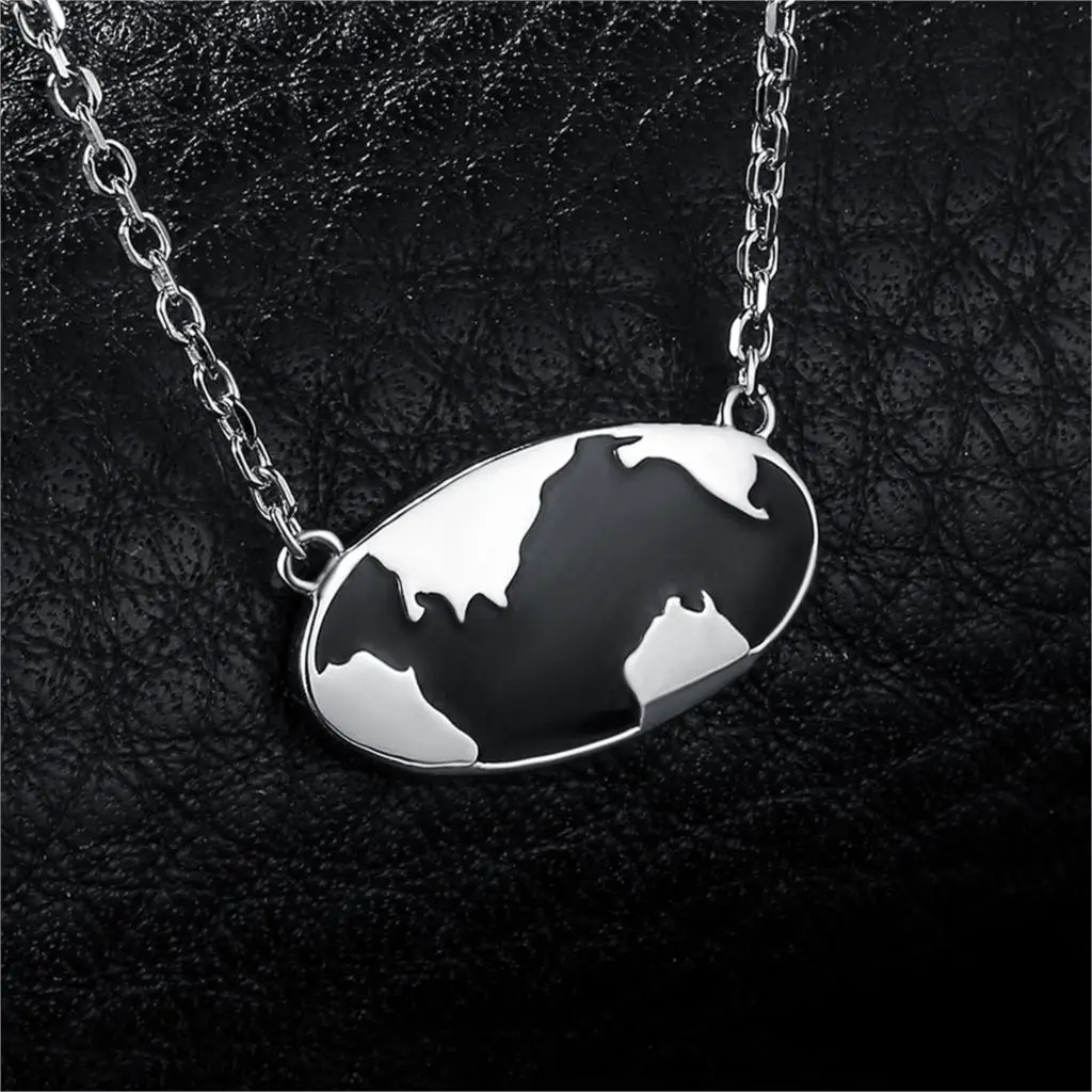 Ювелирные изделия карта мира 925 Серебряное ожерелье 18 дюймов 45 см кабельная цепь s