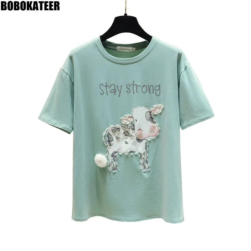 

Футболки с коротким рукавом Летом женские футболка оверсайз рыхлый большие размеры женские топы Каваи женская одежда xлопок футболка женск...