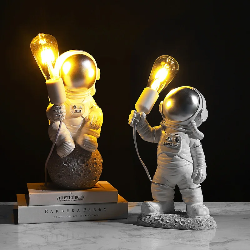 

Astronaut Figurine Spaceman With Moon Sculpture Decorative Miniatures Cosmonaut Statues Pen Holder Home Decoration Accessories