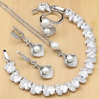 horn 925 silver bridal jewelry sets white zircon pearls bead for women party earrings with stone pendantnecklaceringbracelet