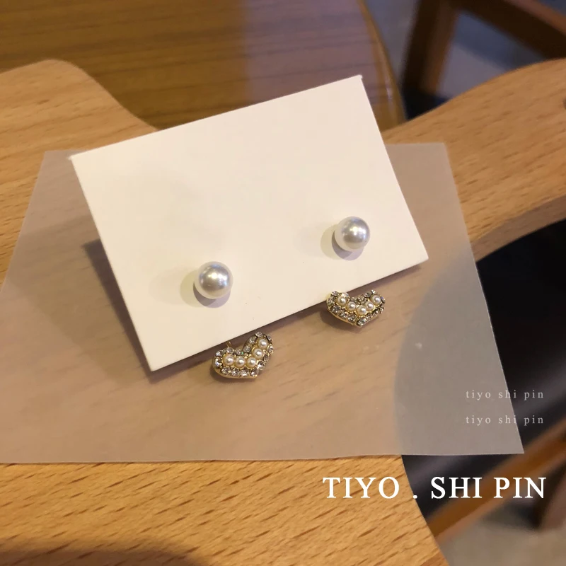 

Delicate Jewelry Simulated Pearl Earrings New Popular Design High Quality Crystal Sweet Heart Earrings For Lady Girl Gifts Party