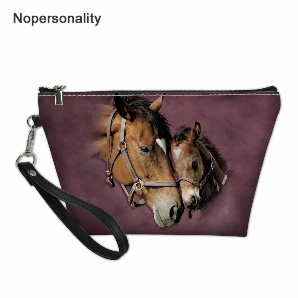 

Nopersonality Leather Cosmetic Bag 3D Horse Print Mini Wash Tolietry Bags Travel Waterproof Makeup Pouch Portable Pack for Woman
