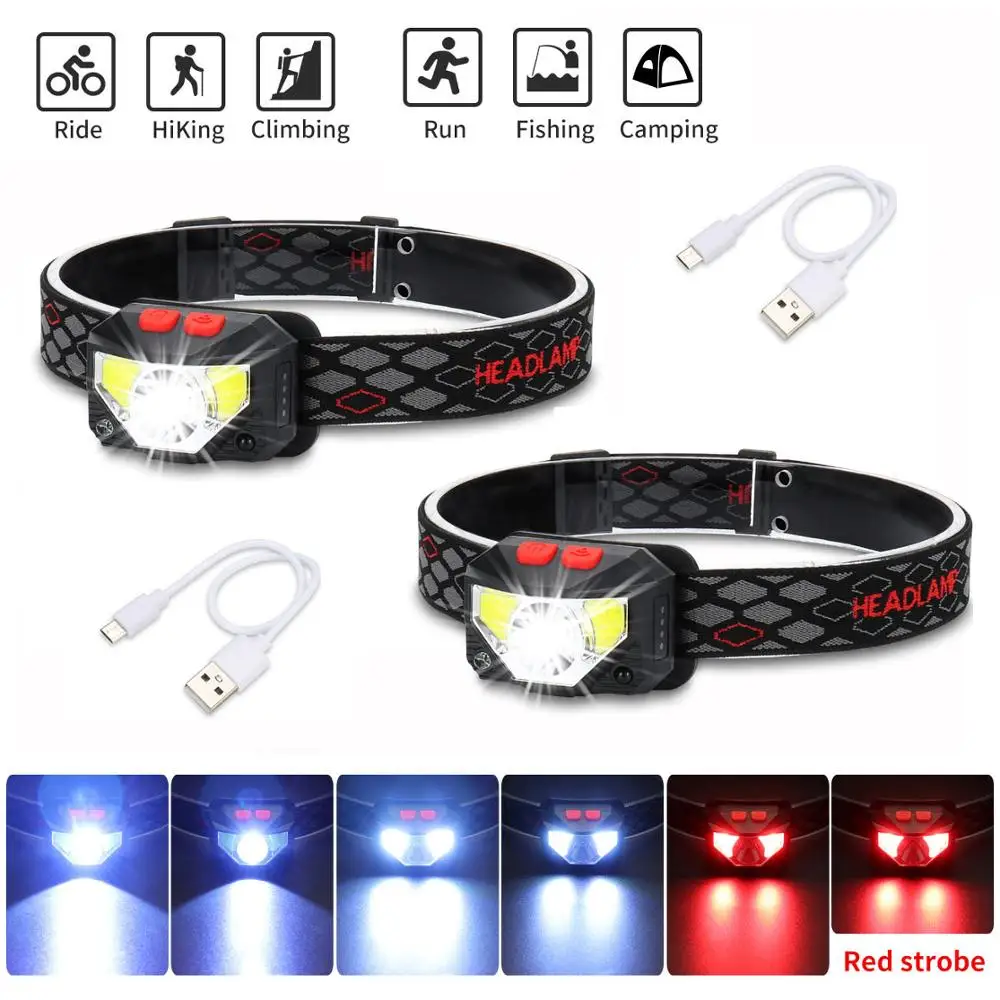 Налобный фонарь светодиодный перезаряжаемый с датчиком движения 2 шт.|Налобные