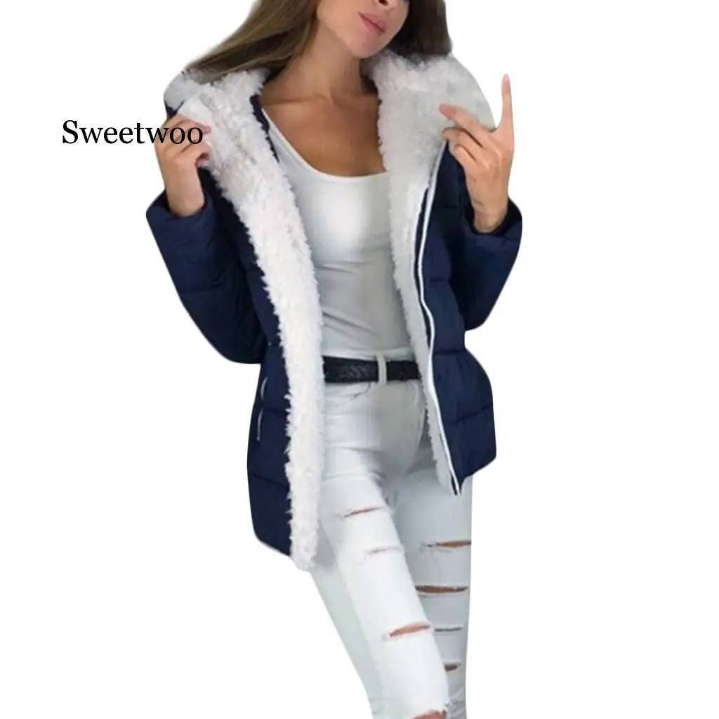 Fashion Women Winter Coat Women Winter Thicken Coats Long Sleeve Warm Jacket Outerwear Zipper Coat Women Long Sleeve Blend coat