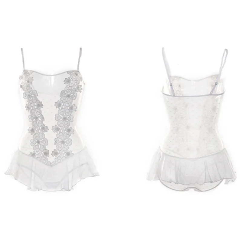

New women's suspender pajamas white perspective sexy pajamas role play temptation uniform set