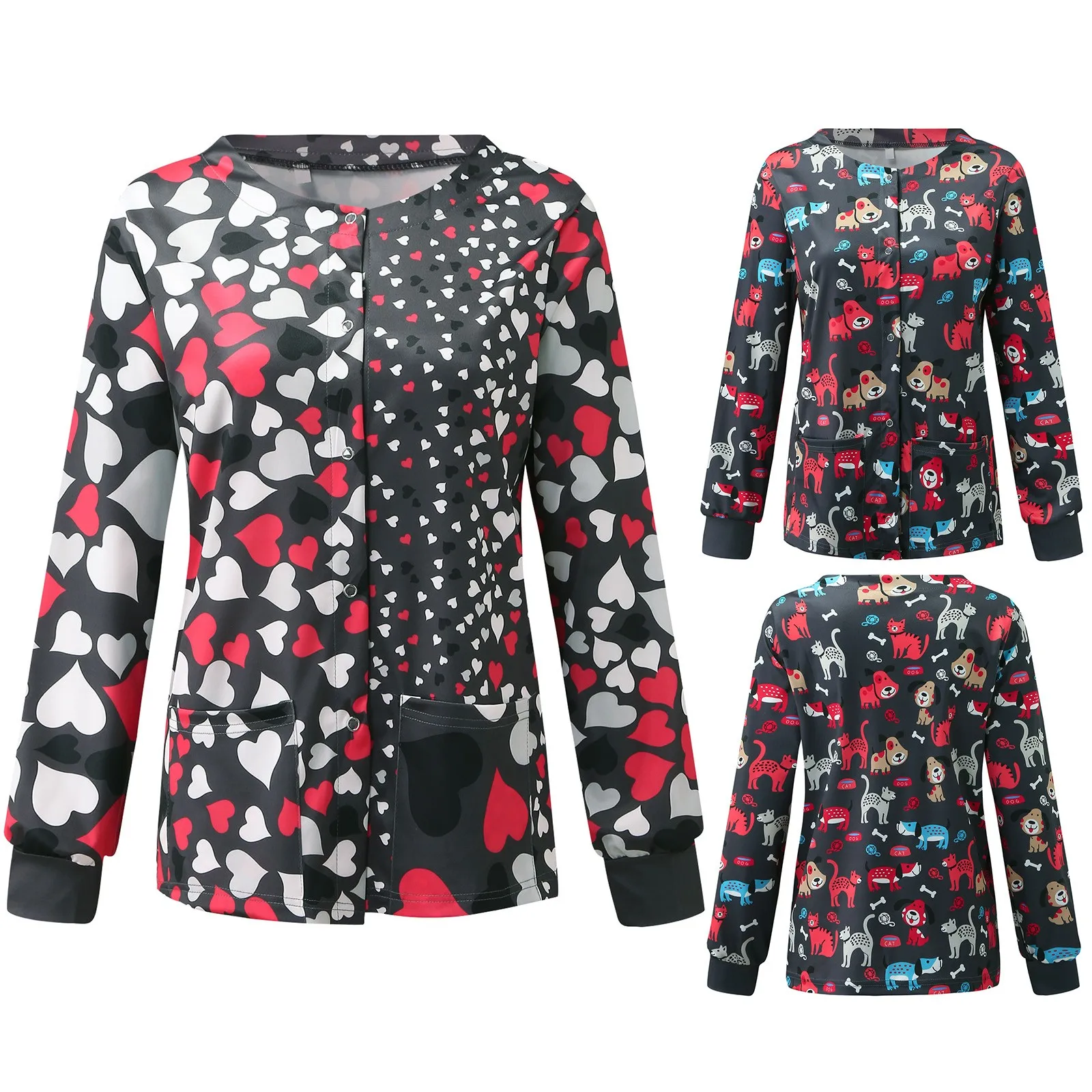 Медицинские униформы с длинным рукавом женские скрабы принтом униформа для