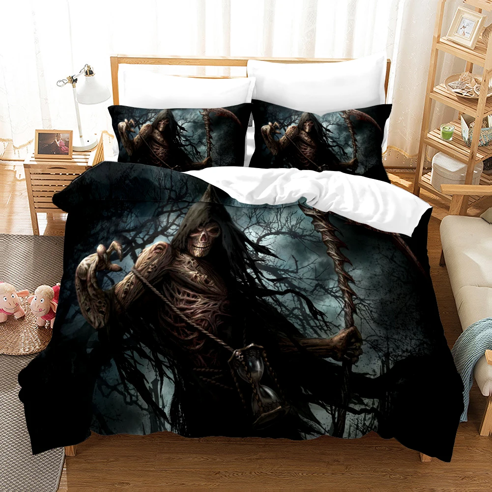 

3D Anime Reaper Skull Series Printed Down Quilt Cover for Adult Children Bedroom Single-Double Queen King Size Home Textiles