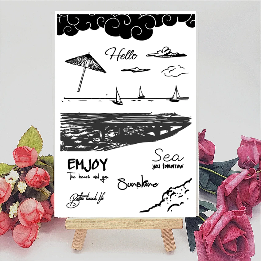 11x16 см пляж на каникулы прозрачный печать прозрачные наклейки силиконовый валик