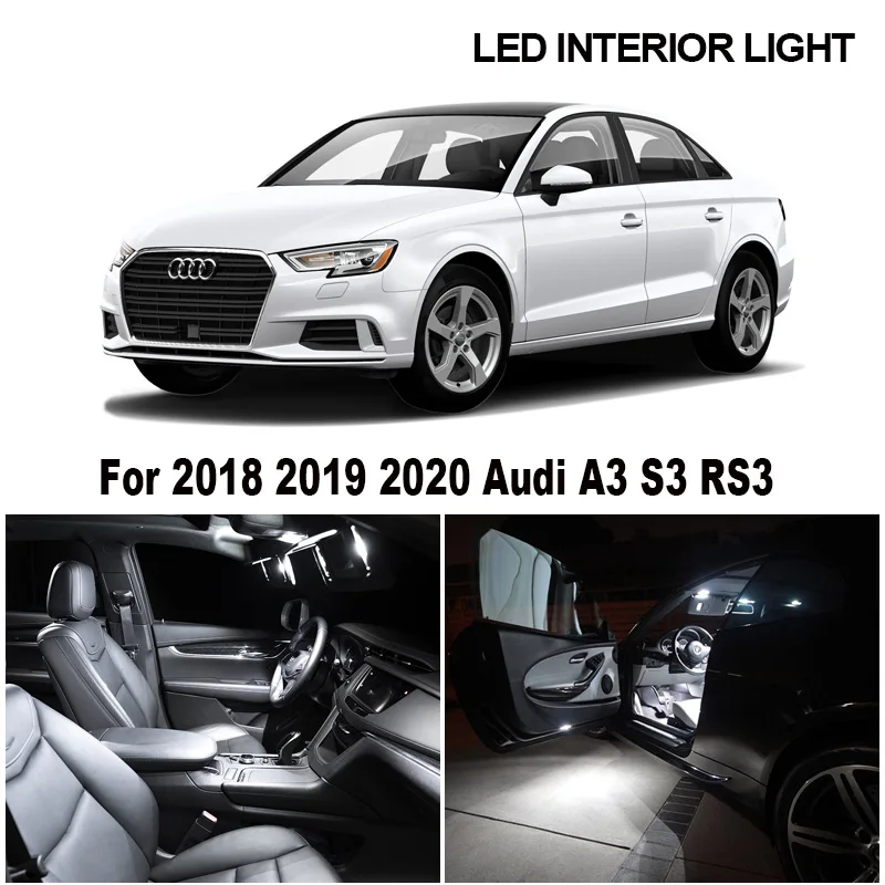

16pcs White Canbus Error Free Car LED Interior Reading Map Dome Lights Kit For 2018 2019 2020 Audi A3 S3 RS3 Trunk Door Lamp