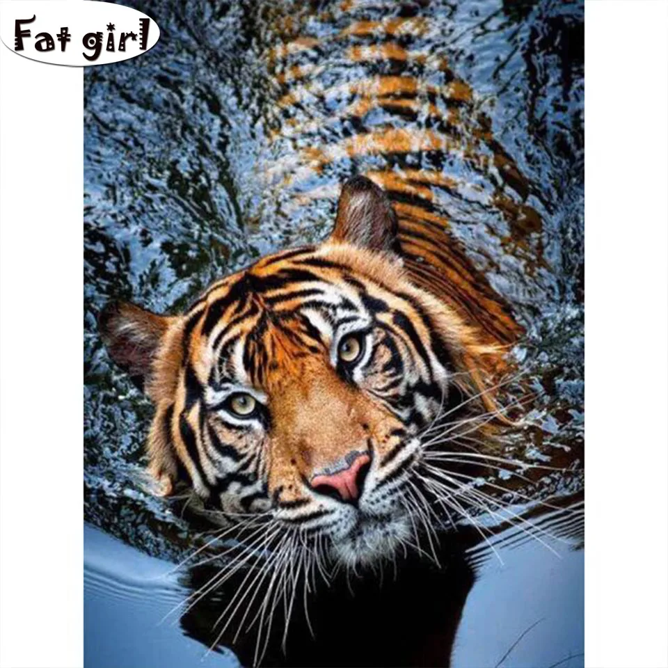 

Алмазная картина с изображением тигра, играющего в воде, 5D, «сделай сам», квадратная Круглая Мозаика, декоративные картины для гостиной