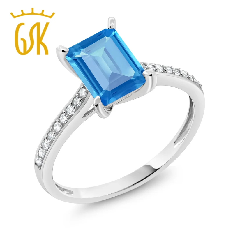 GemStoneKing 10 к белое золото 2,03 карат натуральный изумруд огранка голубой топаз белый бриллиант обручальное кольцо для женщин