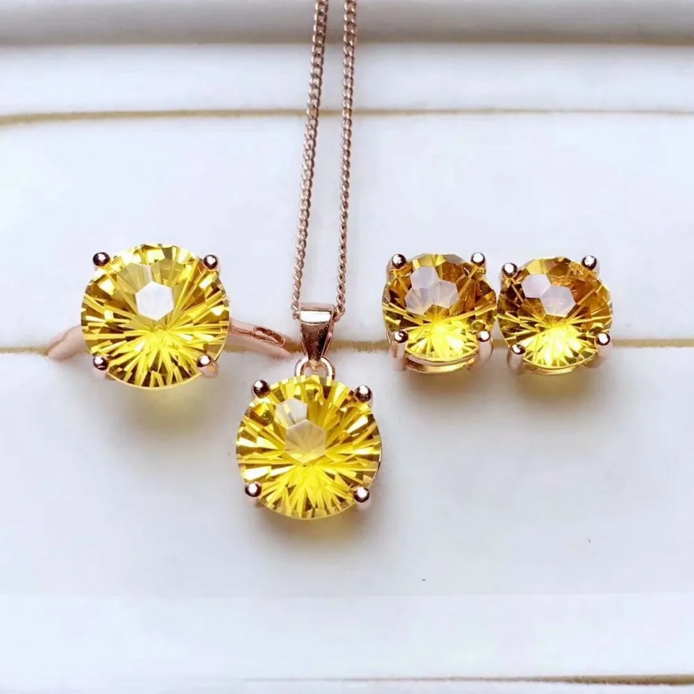 

SHILOVEM 925 пробы серебряные пьезоэлектрические кольца цитрин подвески серьги ювелирные изделия Модные свадебные открытые mtz080810agj