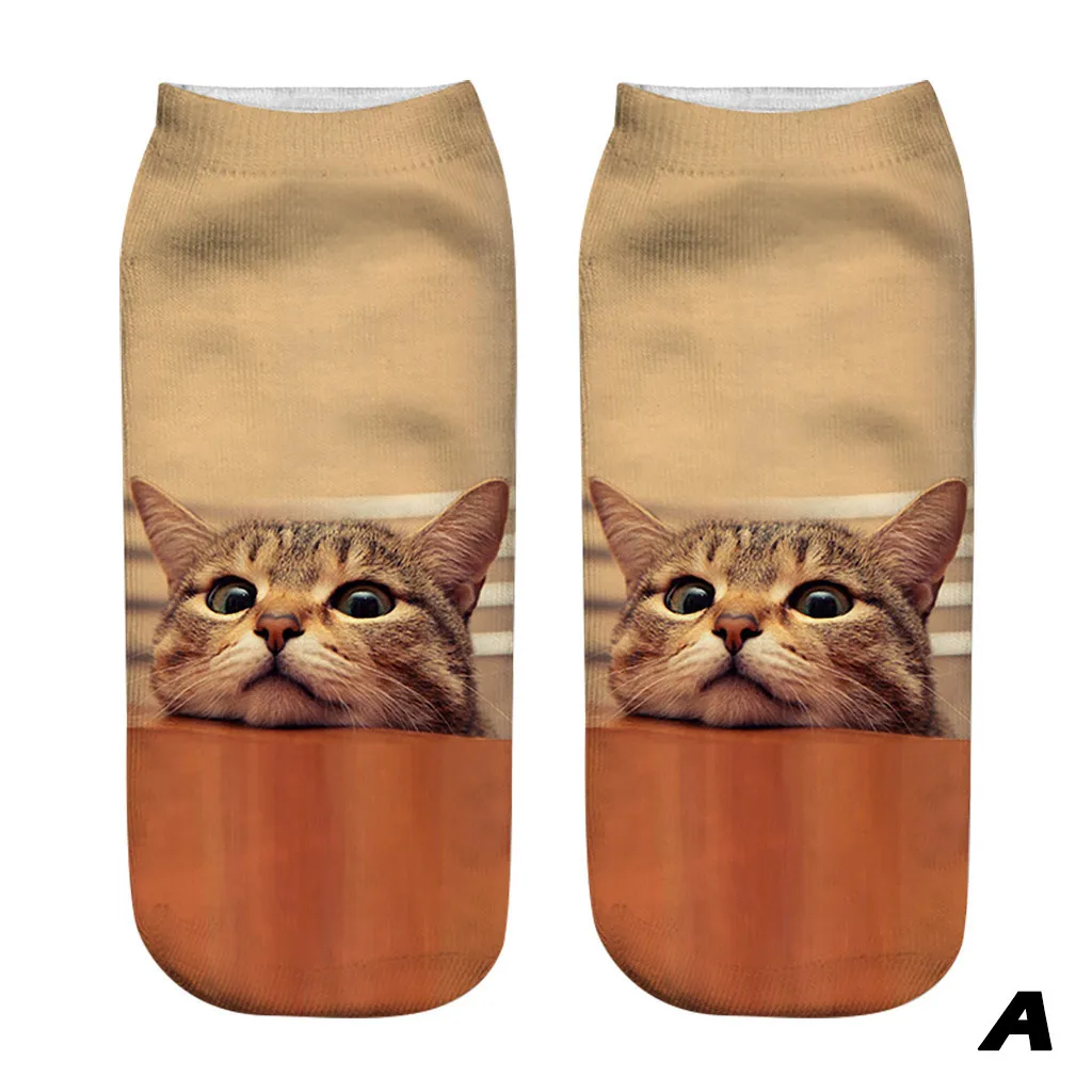 Носки унисекс с 3D принтом кота забавные носки на ногу повседневные короткие