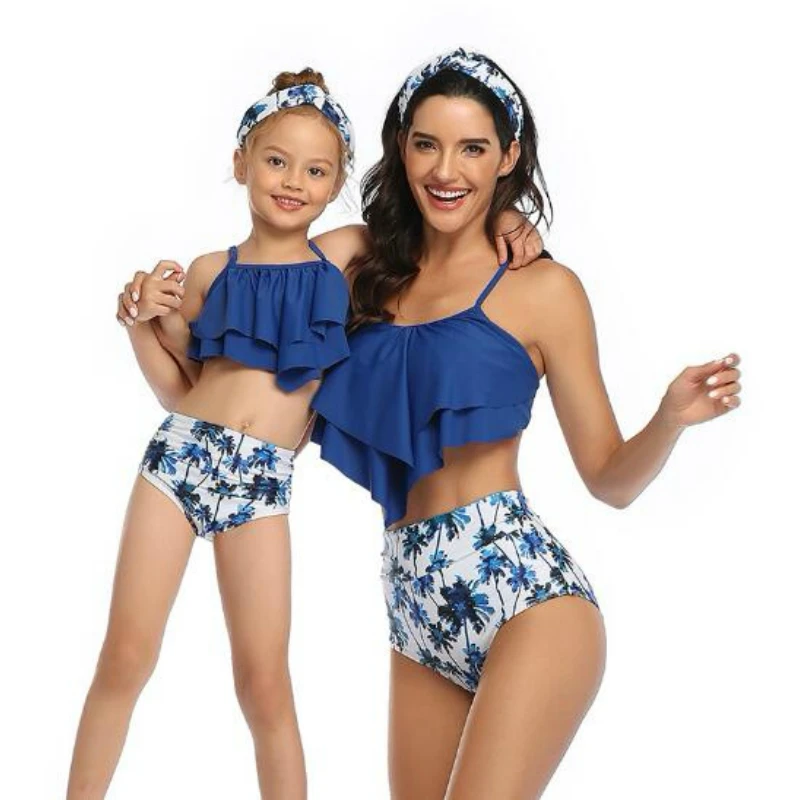 Женский купальный костюм Maillot De Bain с высокой талией для мамы и дочки пляжная