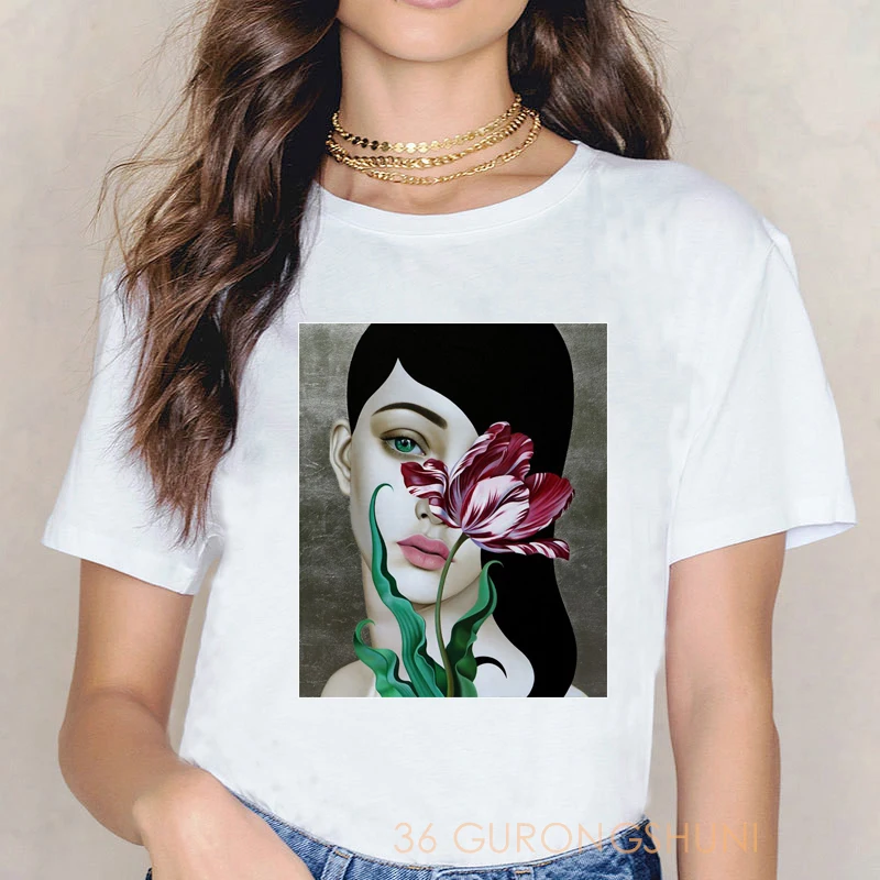 

woman graphic tee summer tops Art t-shirt kpop harajuku flower tshirt kawaii bird vintage t shirt women 2020 tumblr