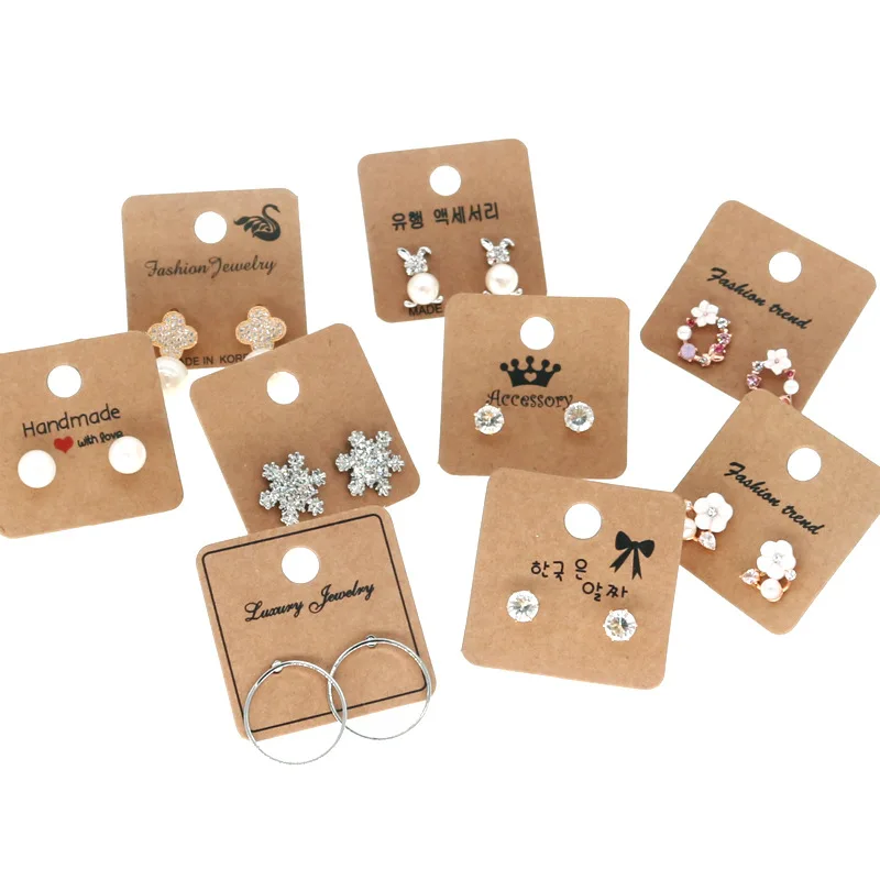 

50pcs 4x4cm Small Stud Earring Card Kraft Paper Backing Cardborad Jewelry Packing Display Cards Retail Hang Price Tags Holder
