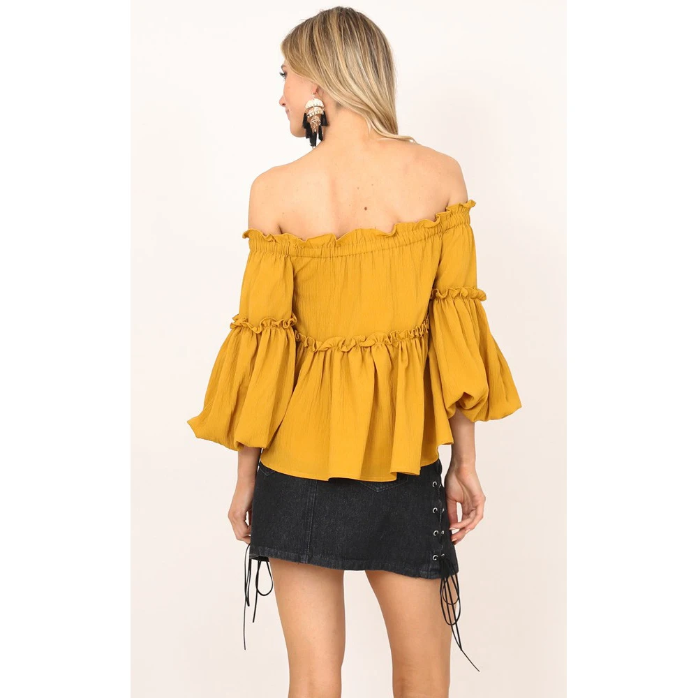 

Solid Color Seven-Point Sleeve Shoulder Fashion Sexy Ruffled Tube Top Shirt