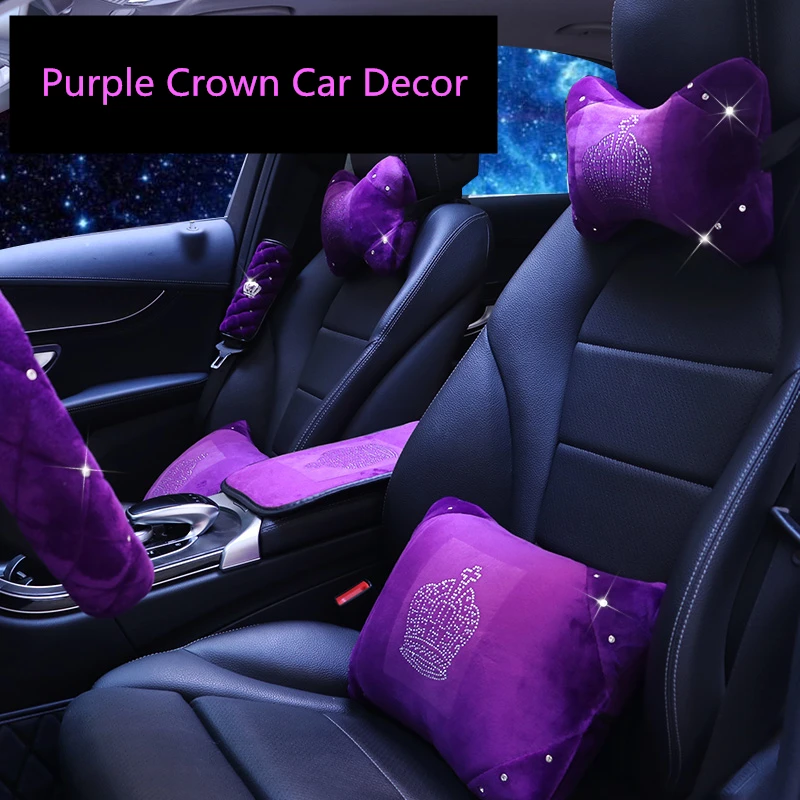 Purple Sparkle Car Seat Covers Full Set - Universal Fit Front and Rear Winter Cushions with Crystal Crown for Girls and Women image 6
