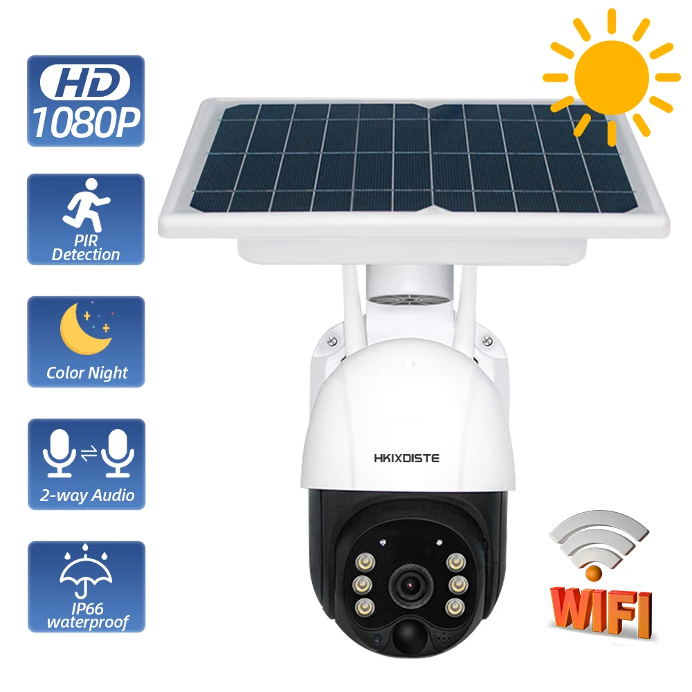 

AHCVBIVN Wifi Version 1080P HD Solar Panel Outdoor Surveillance Waterproof CCTV Camera Smart Home Two-way Voice Intrusion Alarm