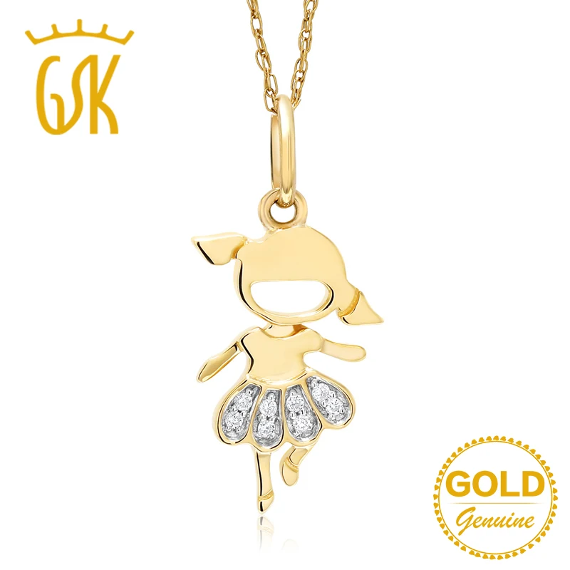 GemStoneKing 10K желтое золото ожерелье натуральный белый бриллиант маленькая девочка