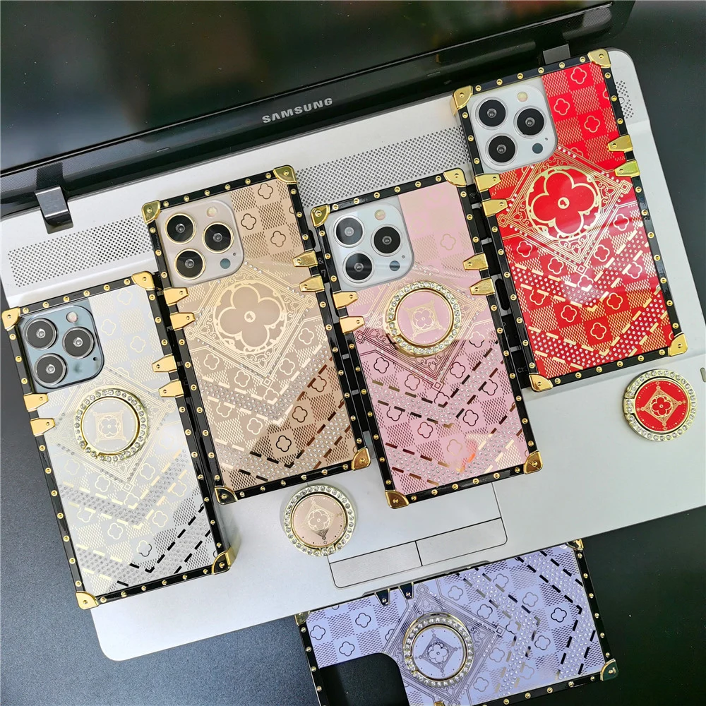 

Luxury Brand Grid Glitter Diamond Flower Cover Gold Square Case for Samsung Galaxy A72 A52 A51 A71 A12 A13 A22 A32 A42 A21S A10