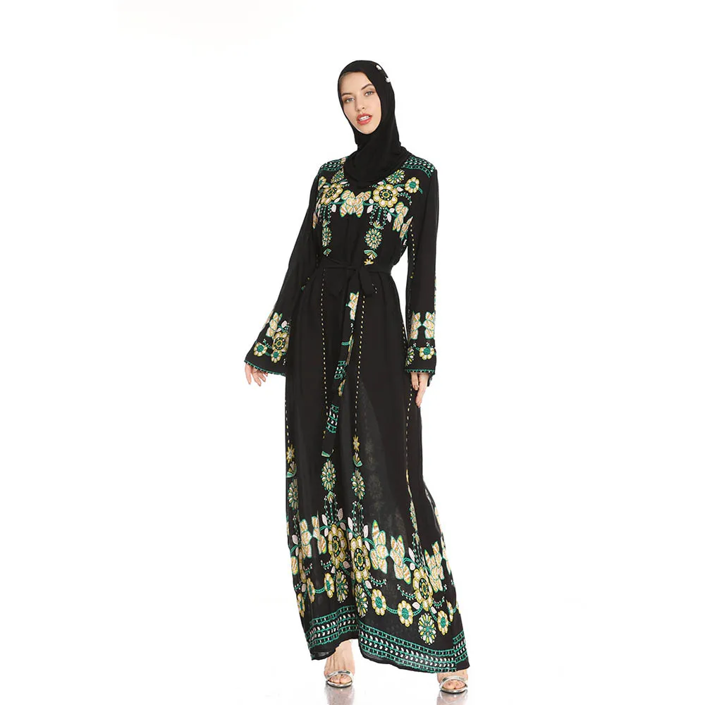 

Floral Printed Long Dress Muslim Women Abaya Islamic Maxi Robe Turkish Ramadan Caftan Arab Jilbab Malay Gown Middle East Mubarak
