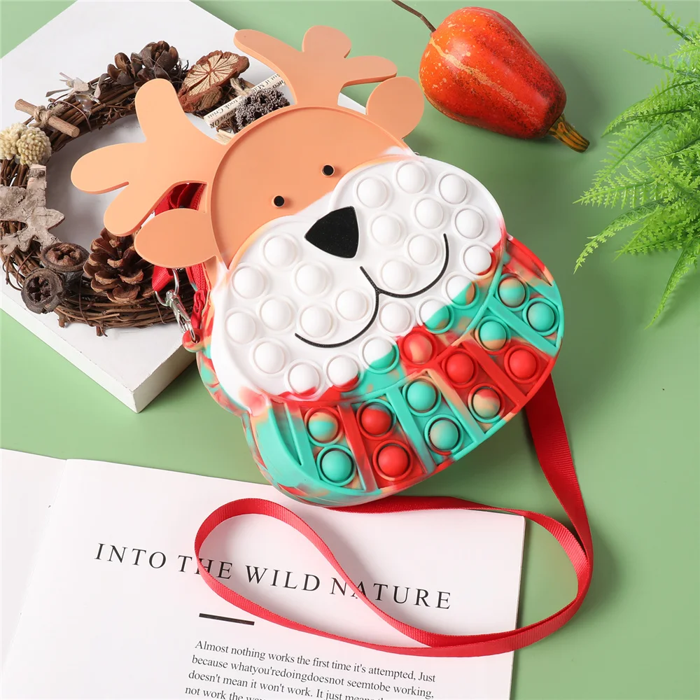 

Christmas Toys Elk Messenger Bag Silicone Push Bubble Sensory Reliever Stress for Keychain Adult Children Autism Antistress Toy