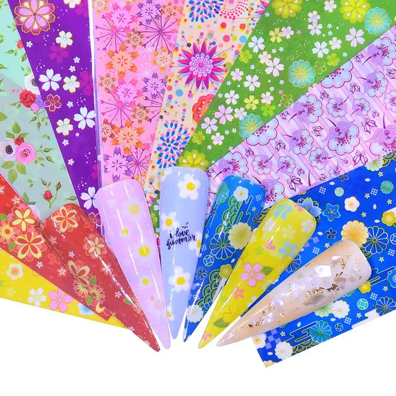 WUF 2020 10 шт рулонные Цветочные наклейки для ногтей Ретро цветение лоза Фольга